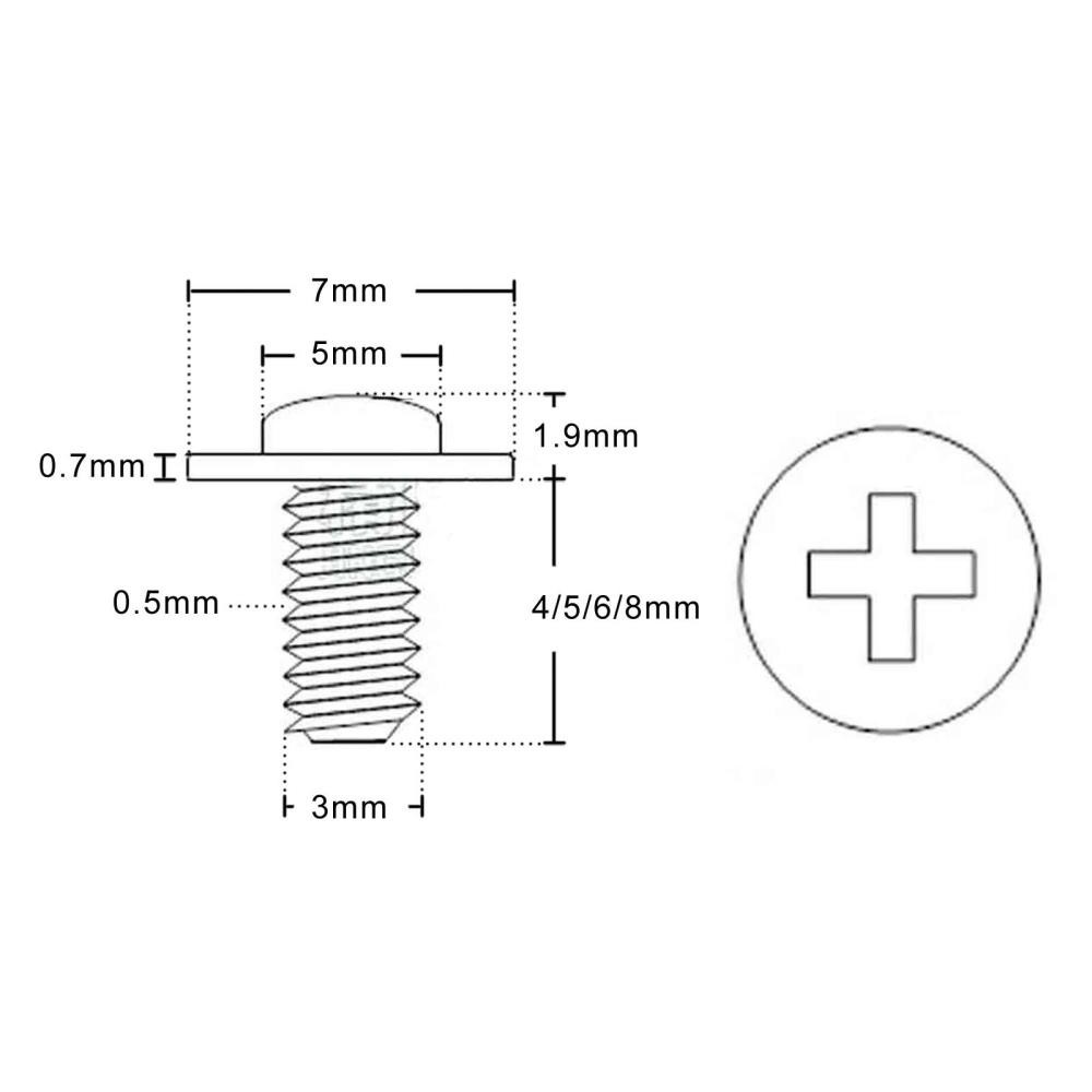 25-100Pcs M3 Phillips Round Washer Head Carbon Steel 1 Set U ノ