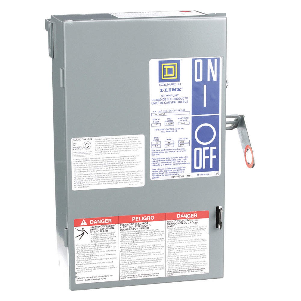 SQUARE D PQ3603G Busway Plug In Unit,30A,600VAC,3 Pole 4B423