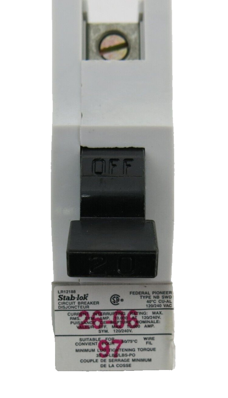 Circuit Breaker Federal Pioneer Type-NA 20 Amp Stab-Lok LR12188
