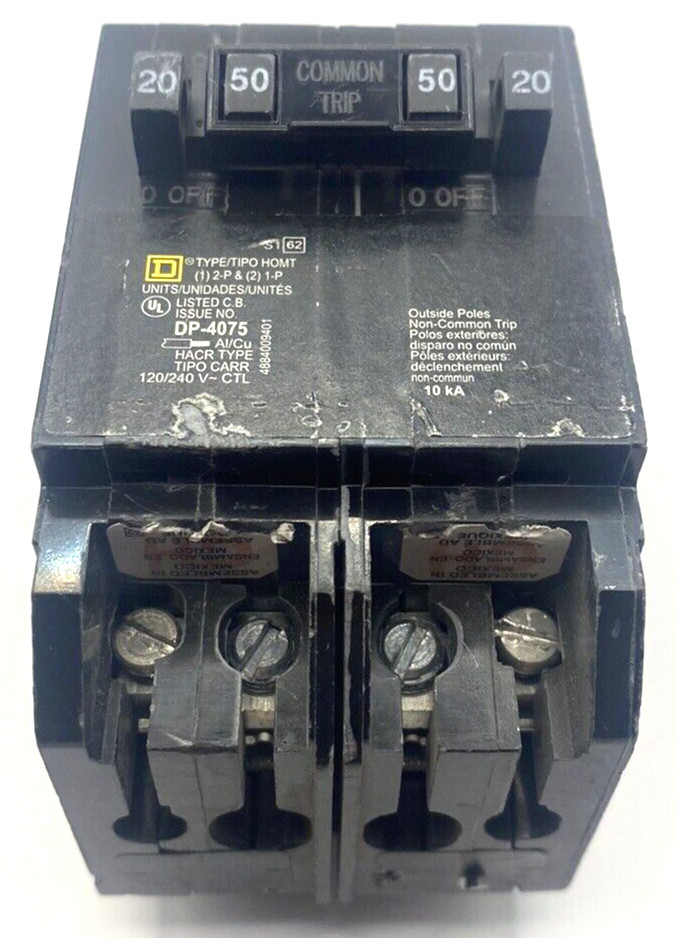 Homeline HOMT2020250 Quad 2 1 Pole 20 Amp 1 2P 50A 120 240V AC Square D Breaker