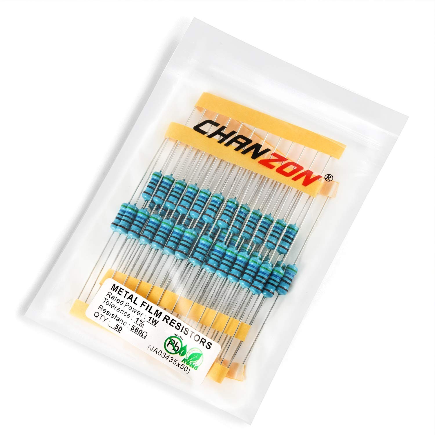 50pcs 1W 560 Ω ohm Metal Film Fixed Resistor 0.01 ±1% Tolerance 560R MF Throu…