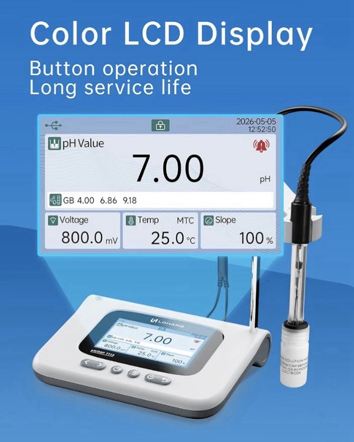 LOHAND LH-T710 Benchtop pH Meter w/ Electrode Probe, Color LCD, -2~16pH