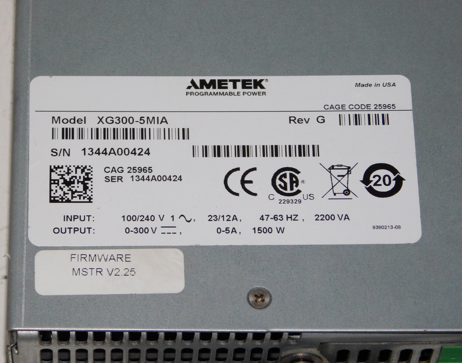 Sorensen XG 300-5 DC Programmable Power Supply Rack Unit Ametek XG300-5MIA USA
