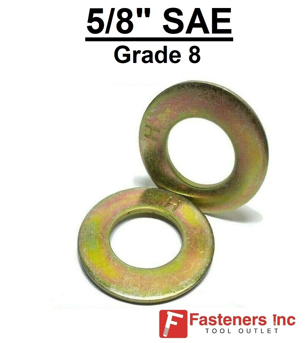 5/8″ SAE Flat Washers Thru-Hardened Grade 8 Yellow Zinc (Choose Qty) 1-5/16″OD