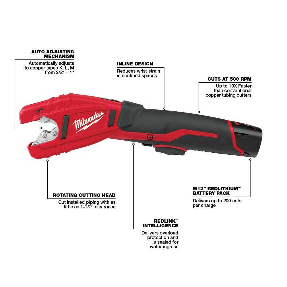 cordless copper tubing pipe cutter 12-volt m12 portable light weight (tool-only)
