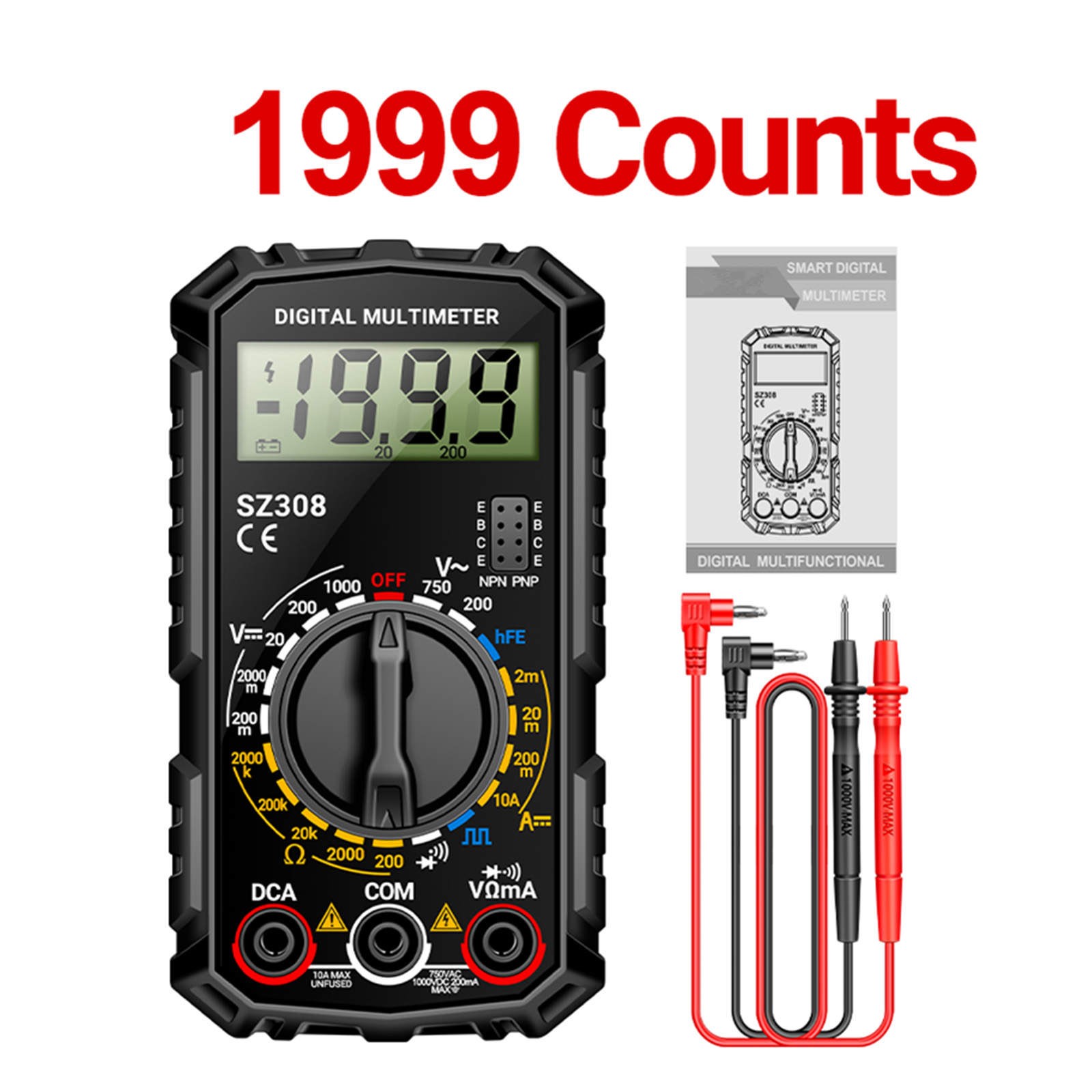 Multimeter Tester for AC DC Voltage DC Current Resistance and Transistor Check