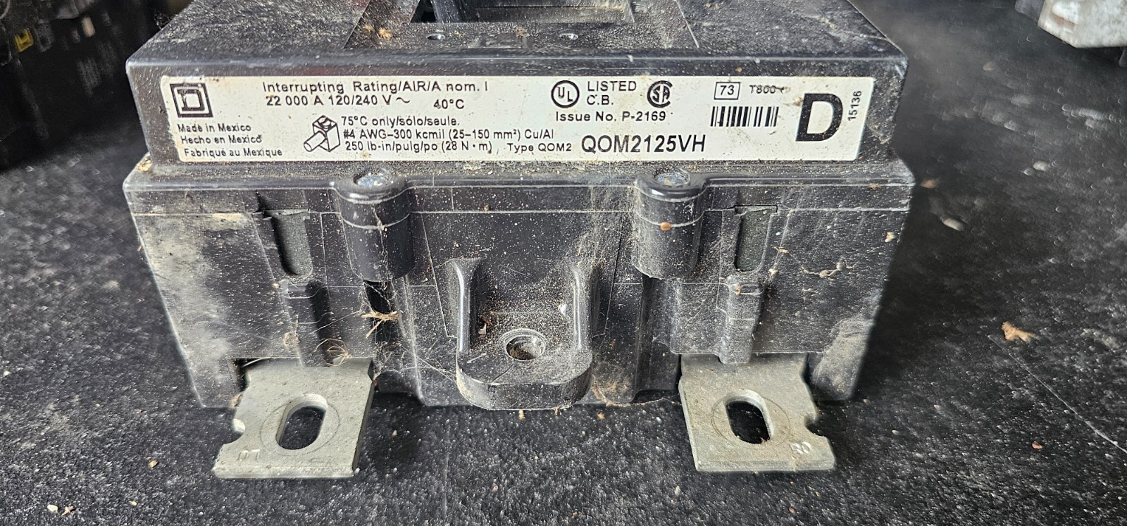 Square D QOM2125VH 125A 2-Pole 120/240V Main Breaker Used