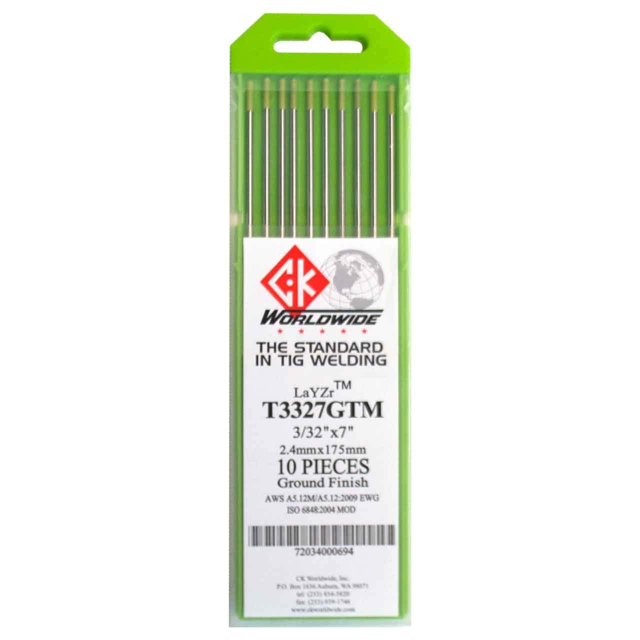 CK T3327GTM LaYZr Tungsten Electrode 3/32″ x 7″, 10 pack