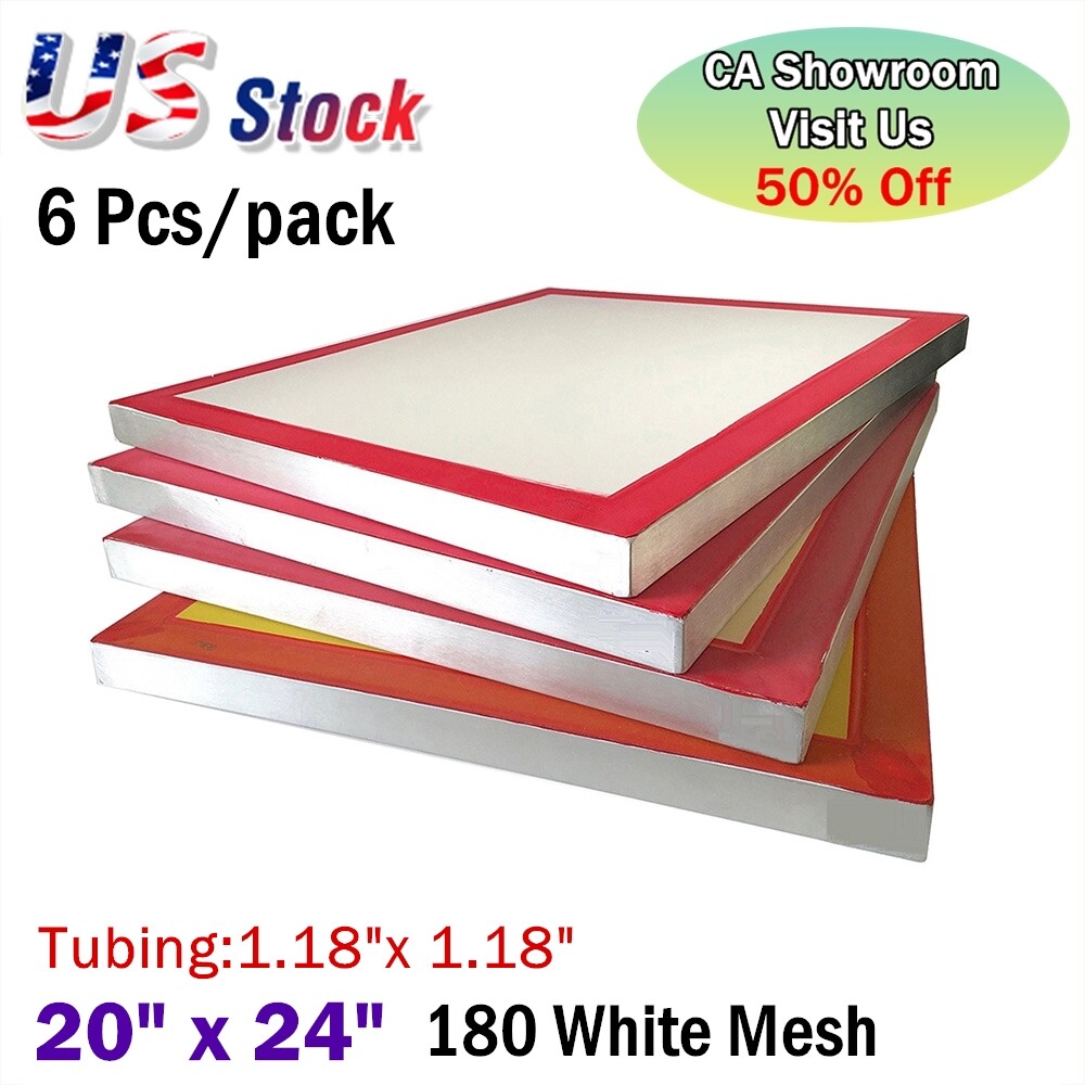 6pcs 20″ x 24″ Aluminum Frame with 180 White Mesh Silk Screen Printing Screens
