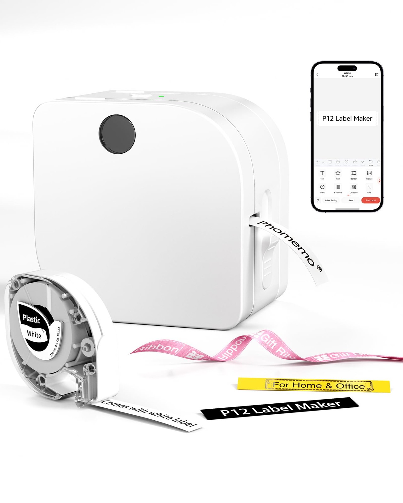 Phomemo Label Maker Machine with Tape, P12 1 Printer+1 White