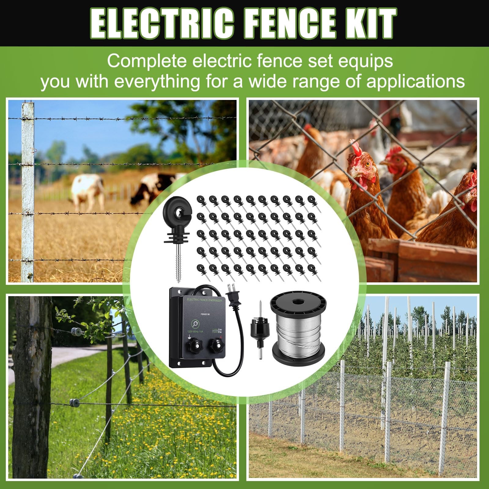 MorningRo 2-Mile 5000V 0.1Joule Electric Fence for Preventing Animals 250ft