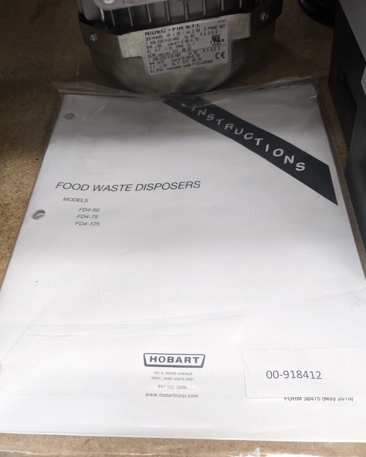 Hobart FD4/125+BUILDUP Disposer, Basic Unit Only