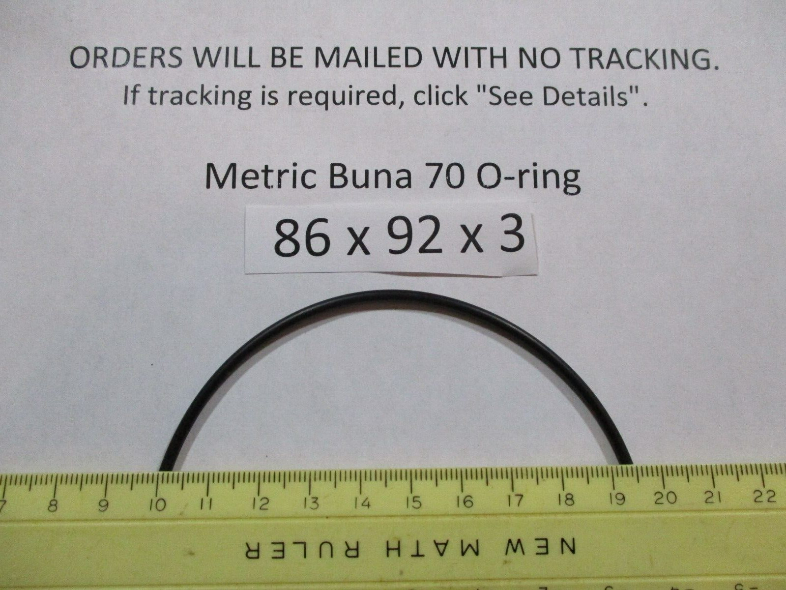 86mm ID x 92mm OD x 3mm thick O-ring. Buna-70. Quan 1.