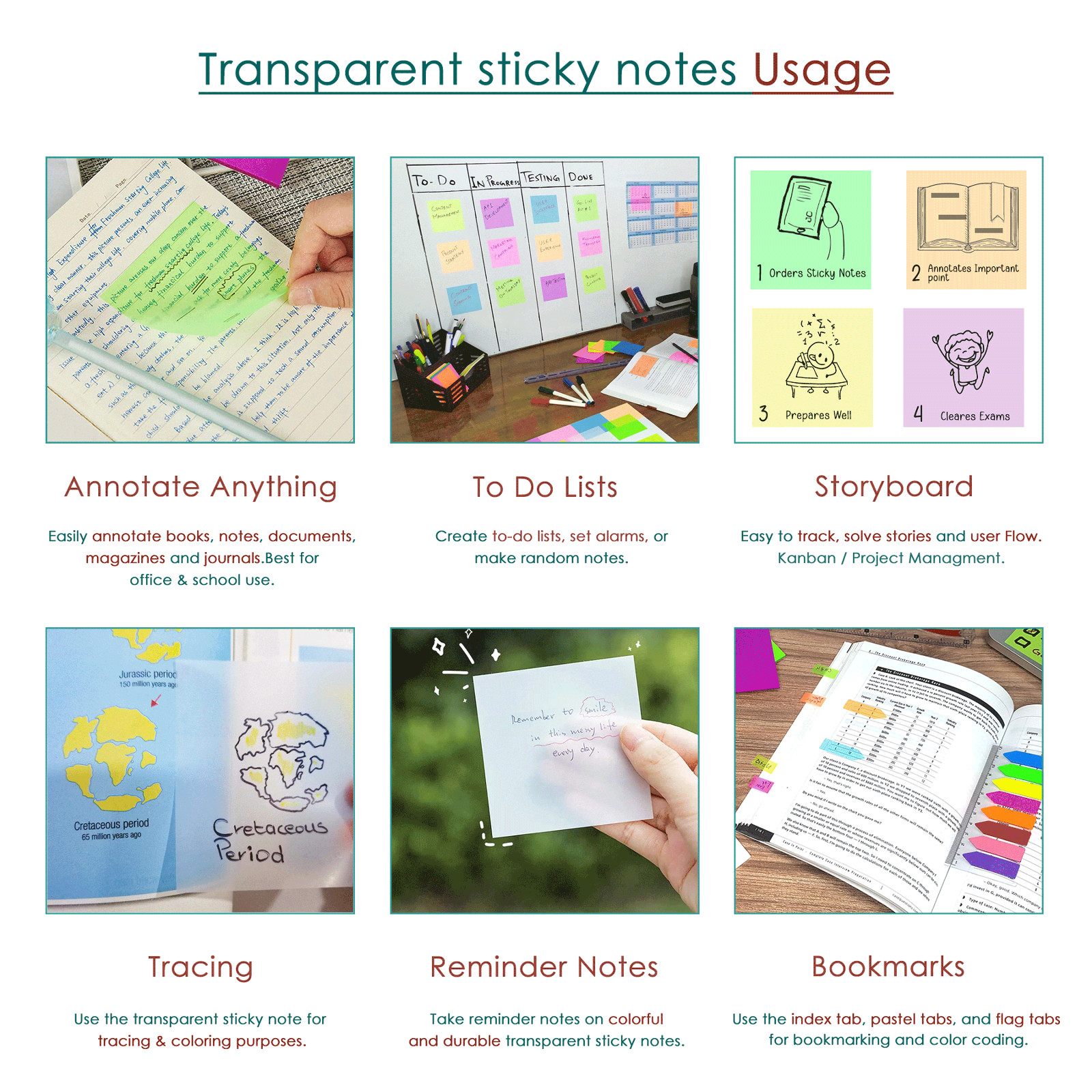 1200 Pcs Transparent Sticky Notes – Cute Sticky Notes Box Pack with Sticky Tabs