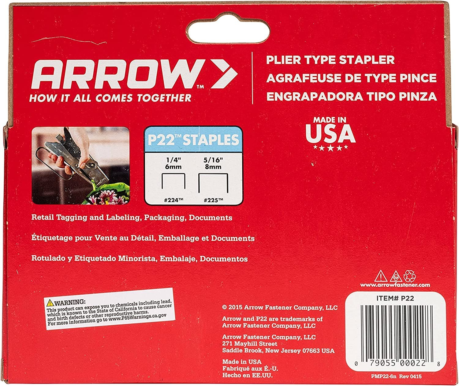 Arrow P22 Plier Stapler Heavy Duty Chrome Steel for Paper and Plastic Stapling