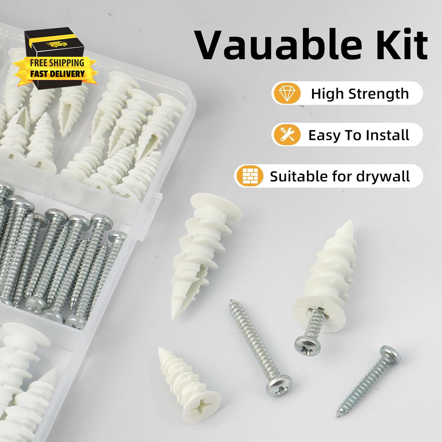 Drywall Anchors and Screws Kit Heavy Duty,124Pcs Screws and Plastic Wall Anchors