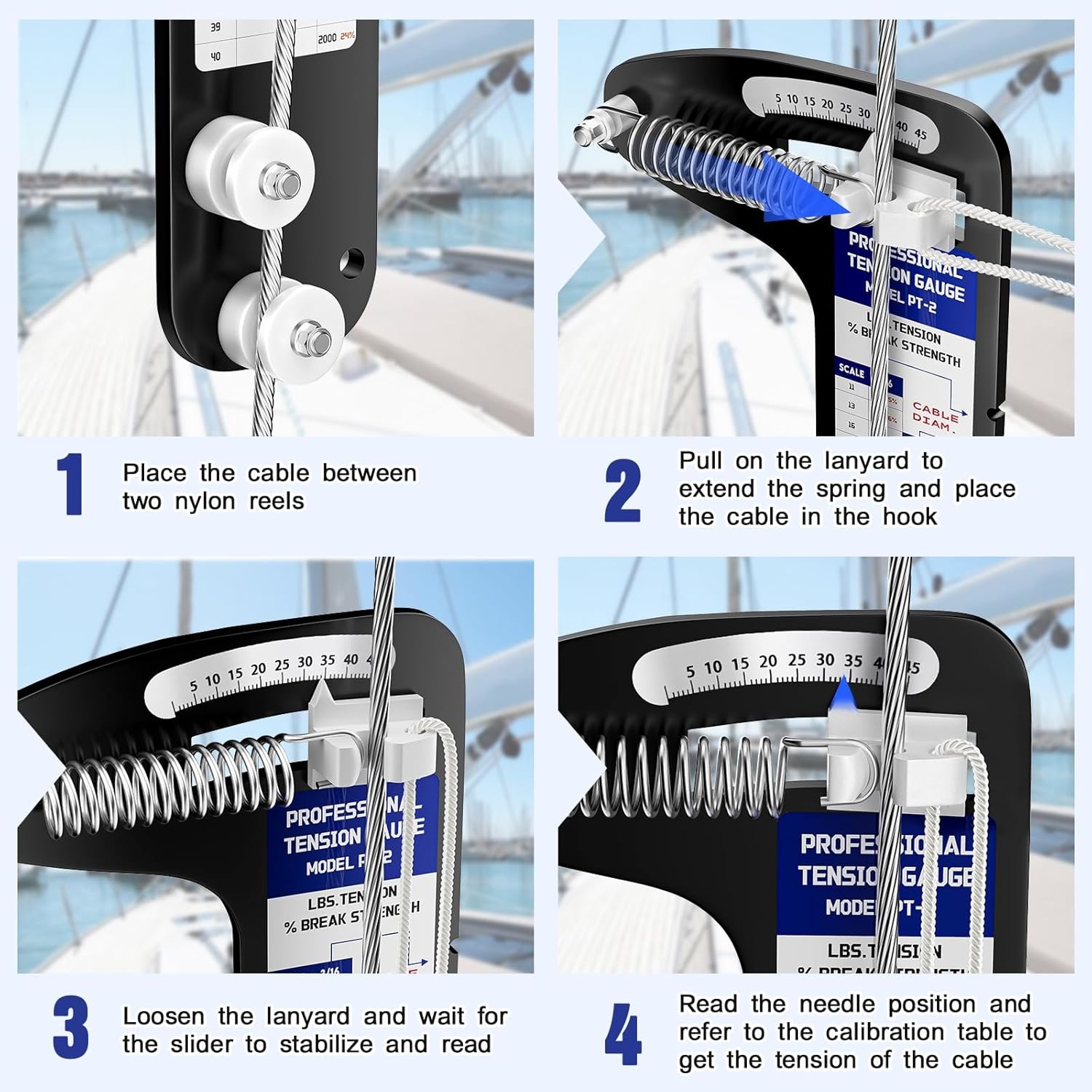 PT-2 Sailboat Rigging Tension Gauge, Professional Hands-Free Force Gauge, New