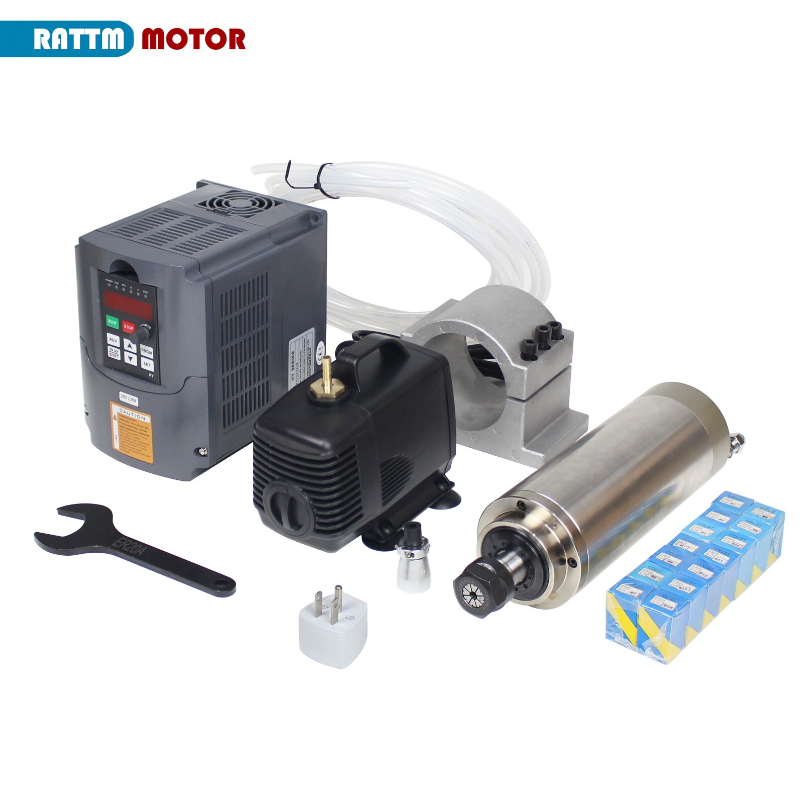 US SHIP】2.2KW 220V Water Cooled CNC Spindle Motor+VFD Driver Inverter+80mm Mount
