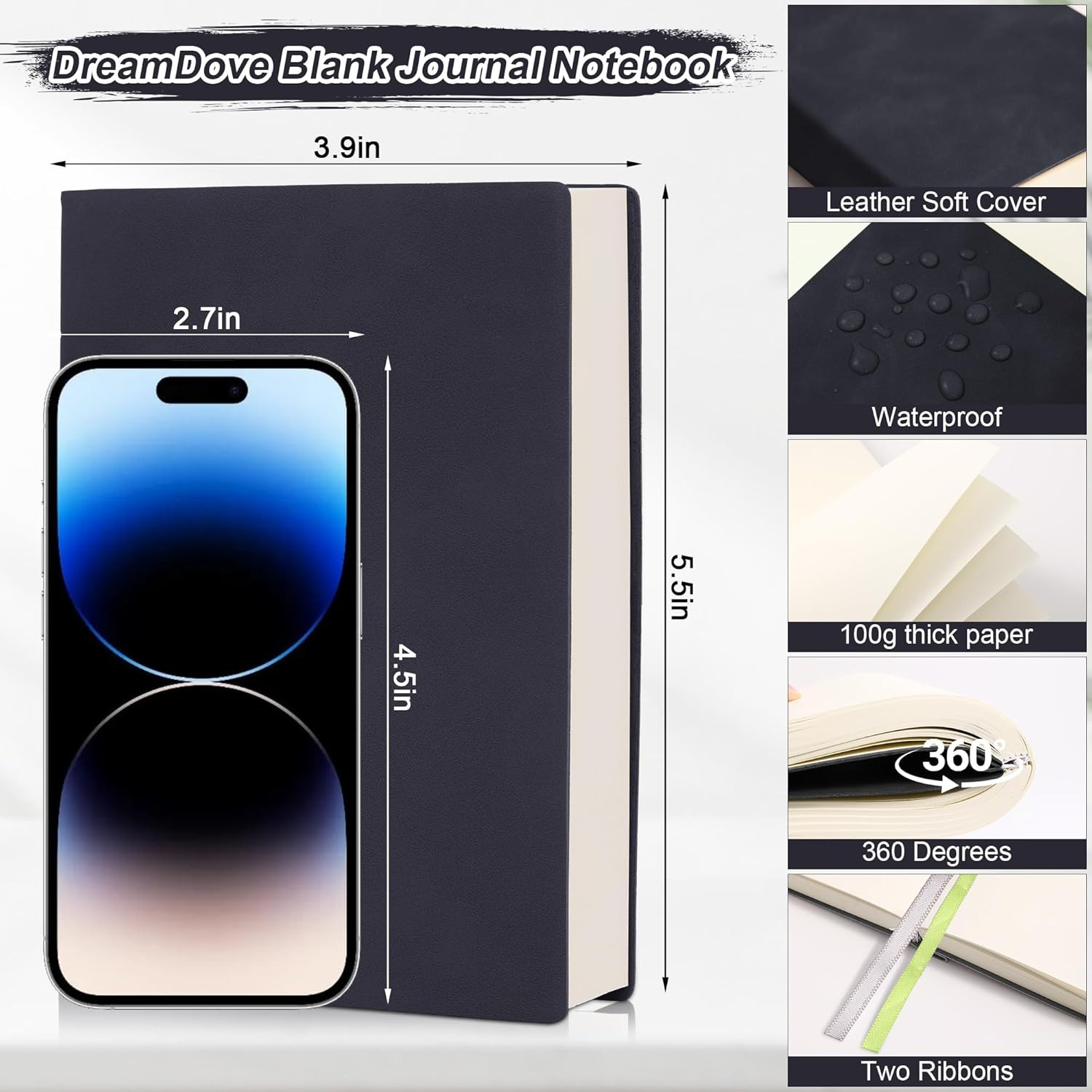 Thick Blank Journal Notebook 400 Pages 3.9 × 5.5 No Lines Soft Leather Pocket