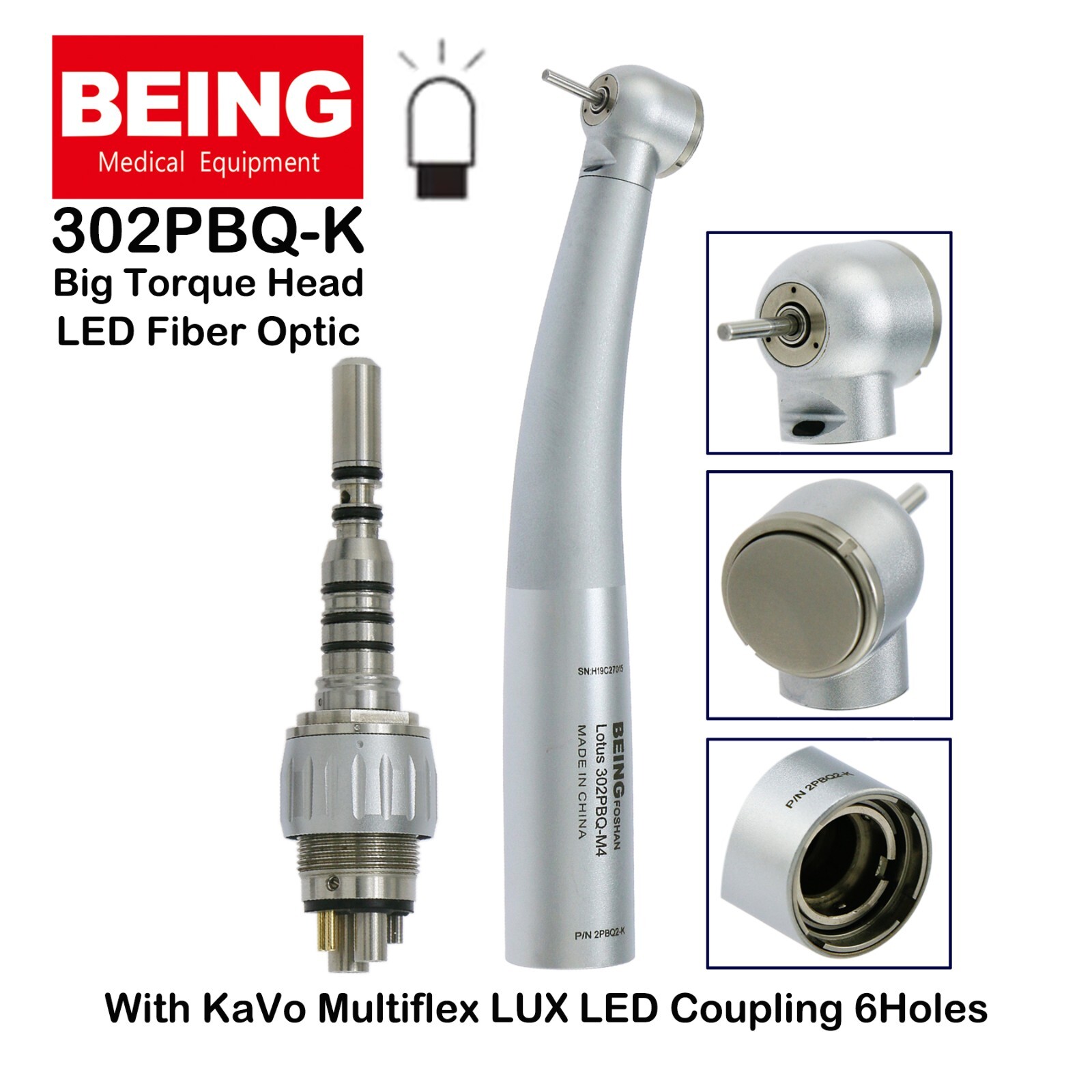 BEING Dental LED Fiber Optic High Speed Turbine Handpiece 302P 303P Fit KAVO NSK