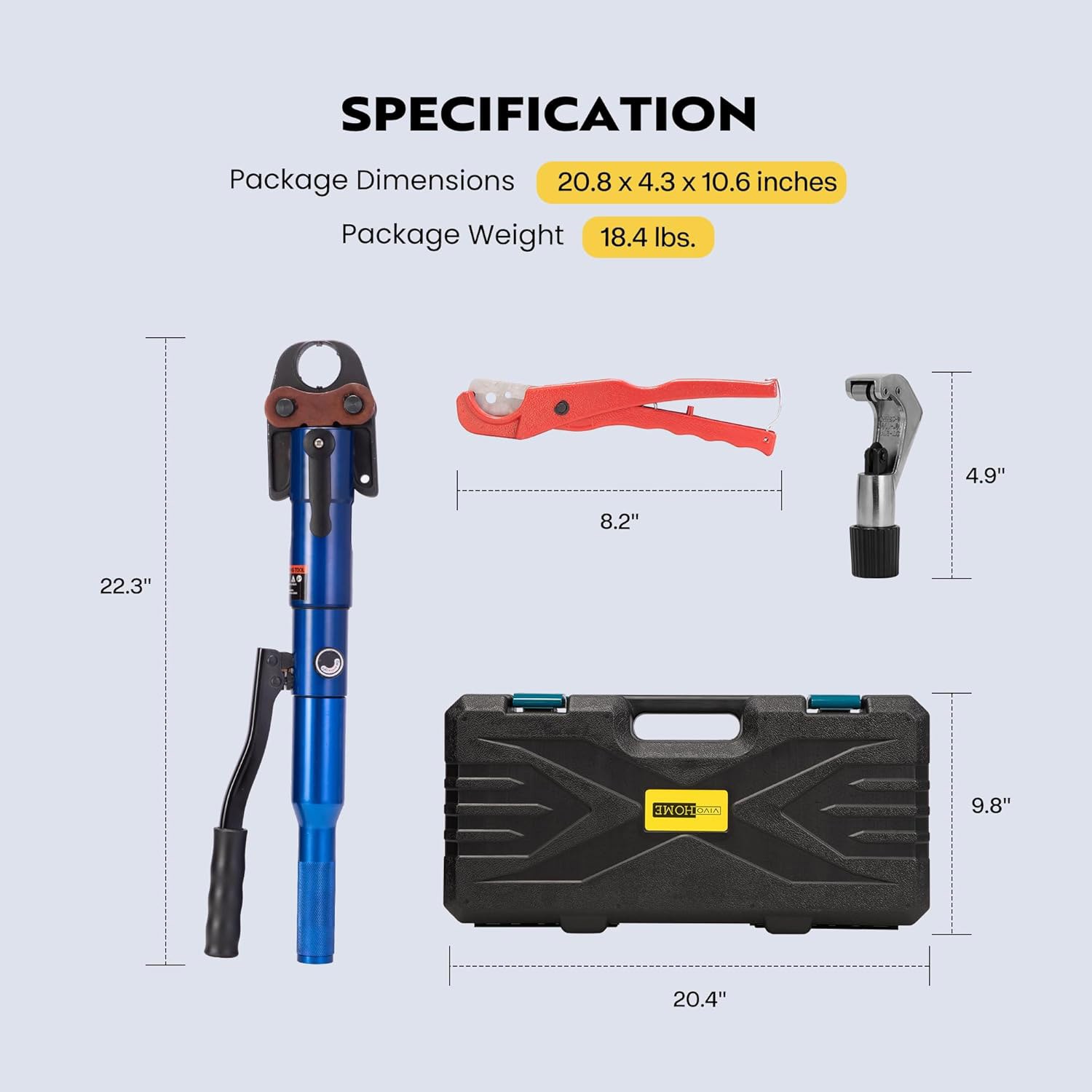 Copper Tube Fittings Hydraulic Pipe Crimping Tool with 1/2″, 3/4″ and 1″ Die Set