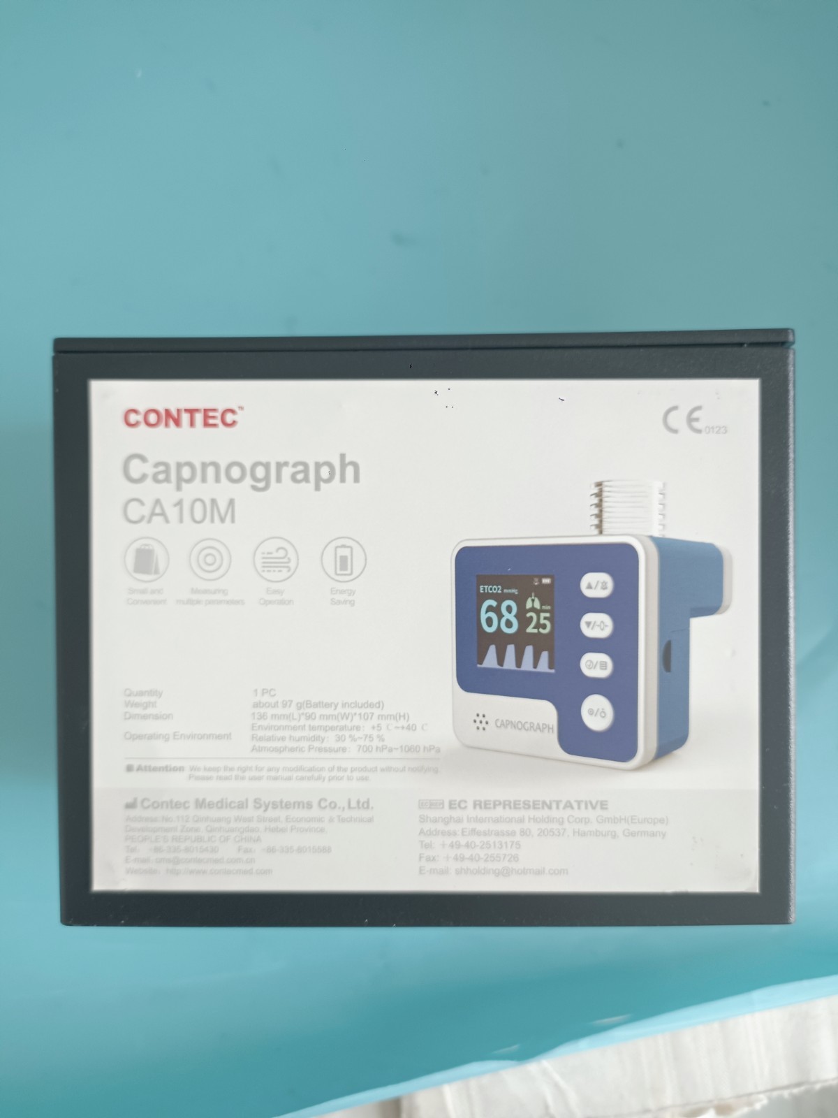 CA10M Mainstream End-tidal Capnograph ETCO2 Respiration Alarm Monitor Vet use