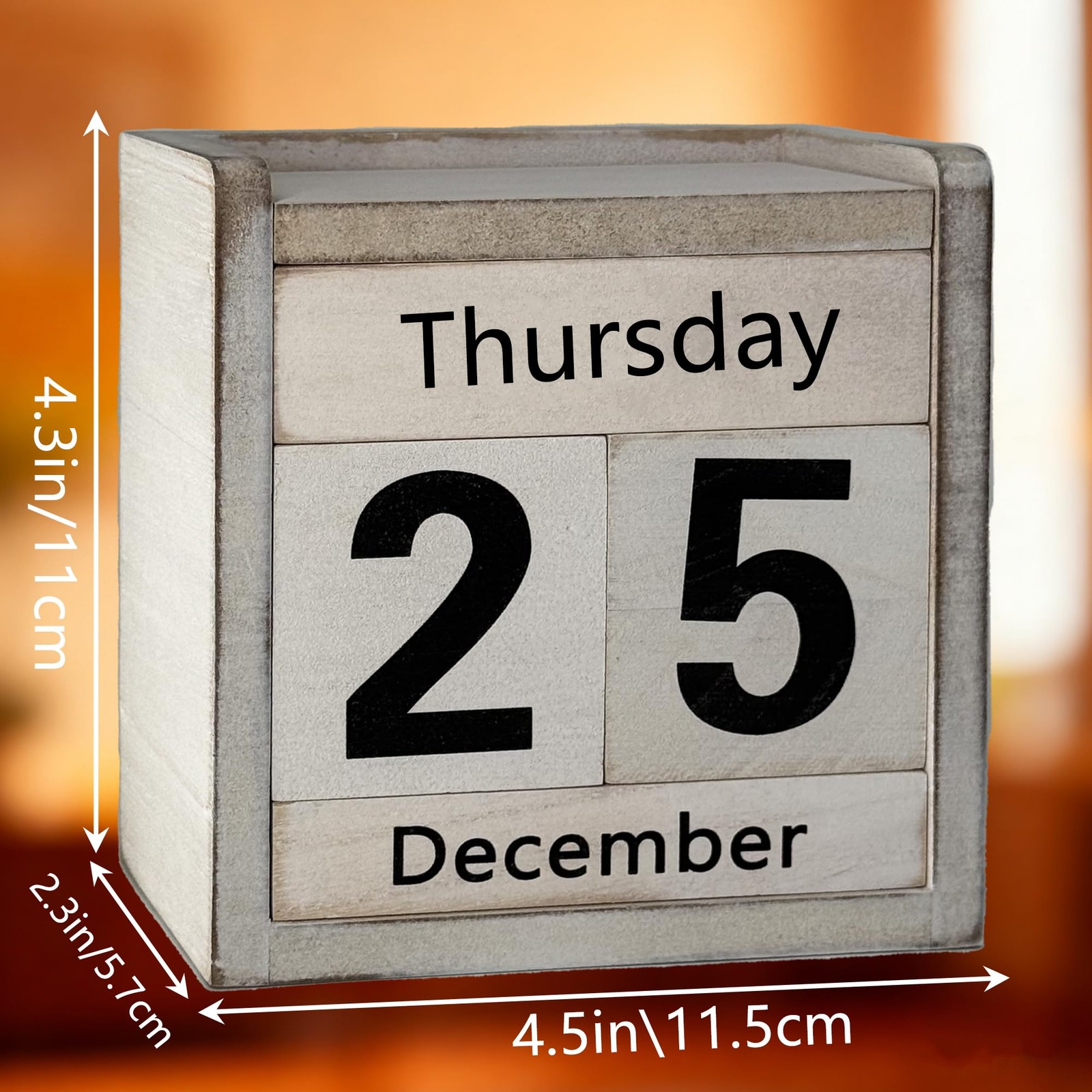 Wooden Perpetual Block Calendar Rustic Retro Desk Small, Style