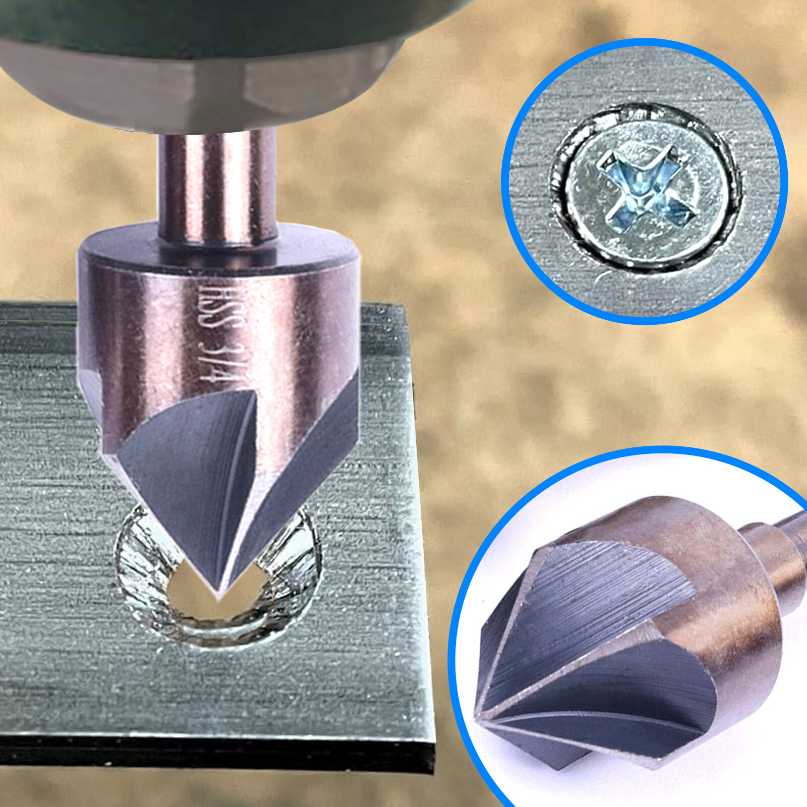 Pack 5 82 Degree 5 Flutes Countersink Drill Bit Set Chamfering Cutter Device