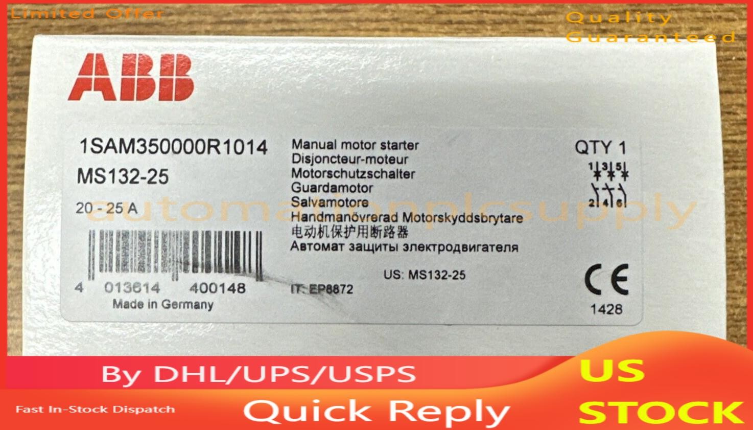 ABB MS132-25 1SAM350000R1014 MANUAL MOTOR STARTER 20-25A **NEW IN BOX**