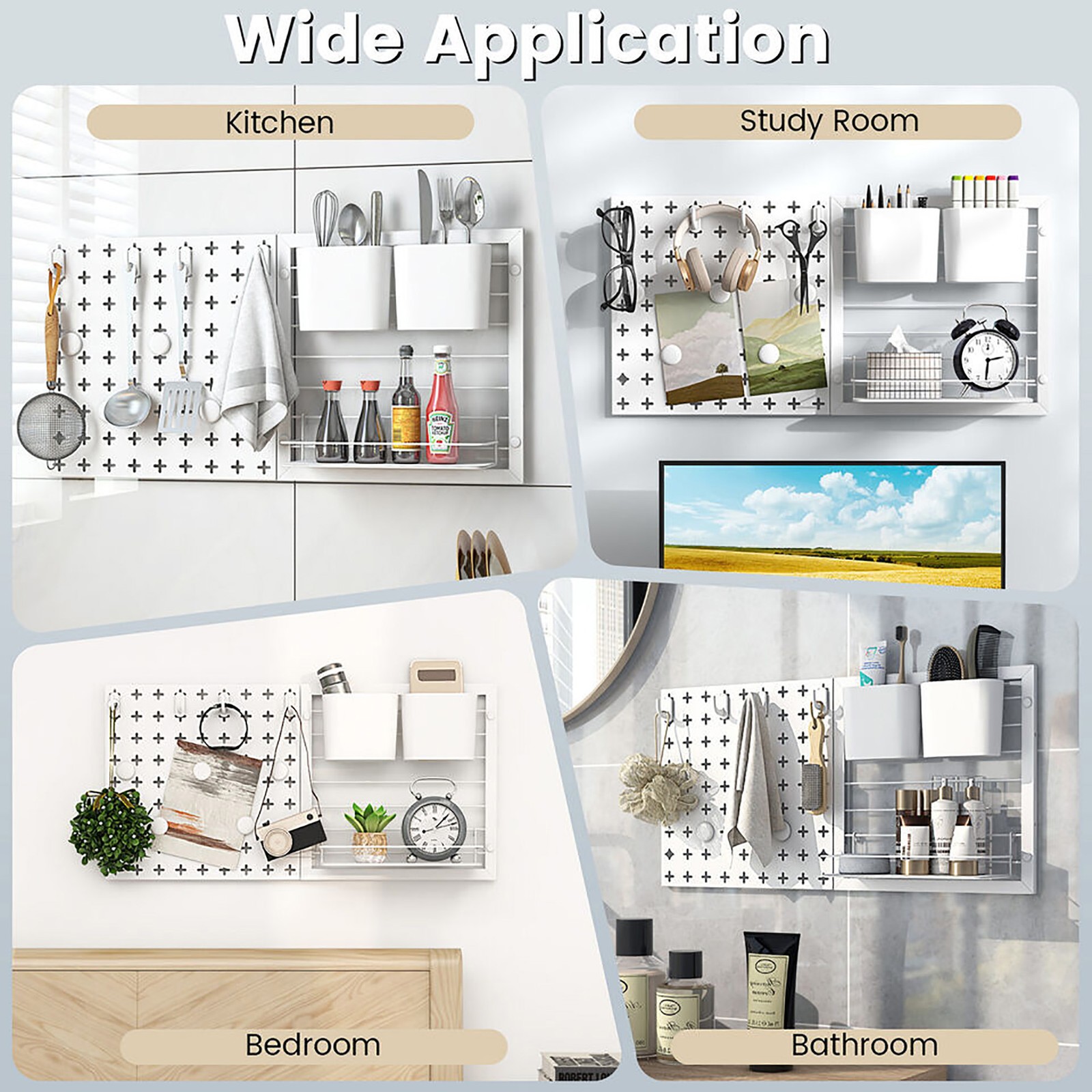 Pegboard Combination Kit Wall Organizer Kit w/ 2 Pegboard Panels for Office