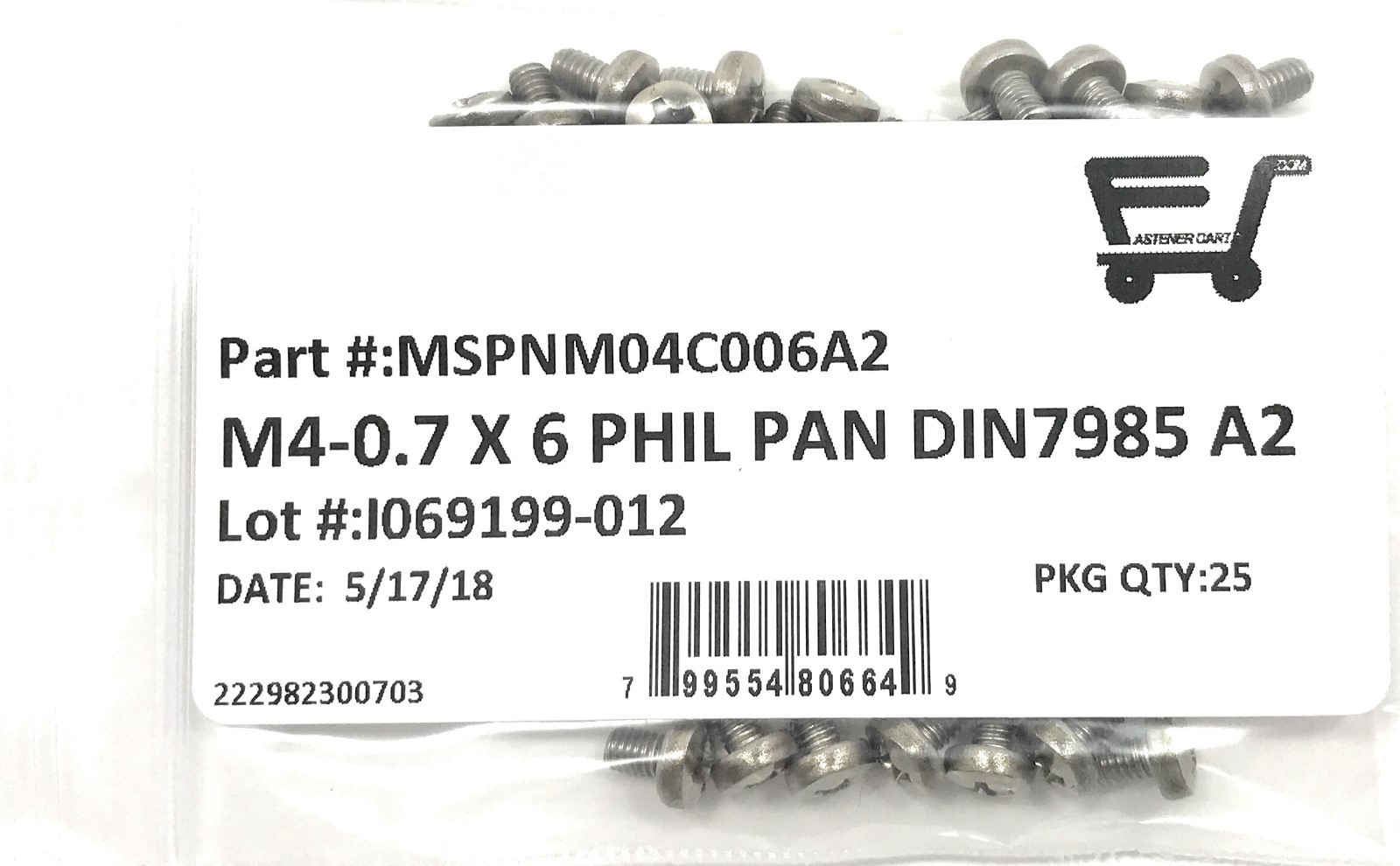 (25) M4-0.7 x 6 Stainless Steel Phillips Pan Head Machine Screw DIN7985 A2 M4x6