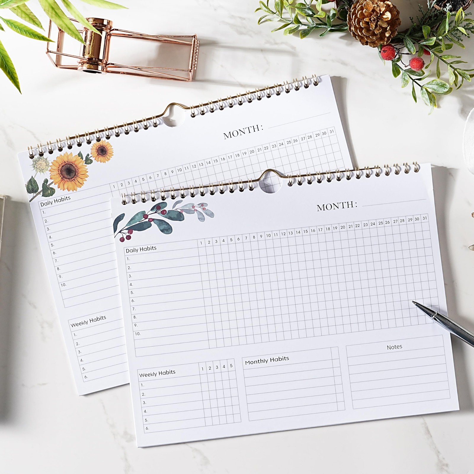Habit Tracker Calendar – 12 Months Undated Daily Planner, 8″x10″, Weekly & Mo…
