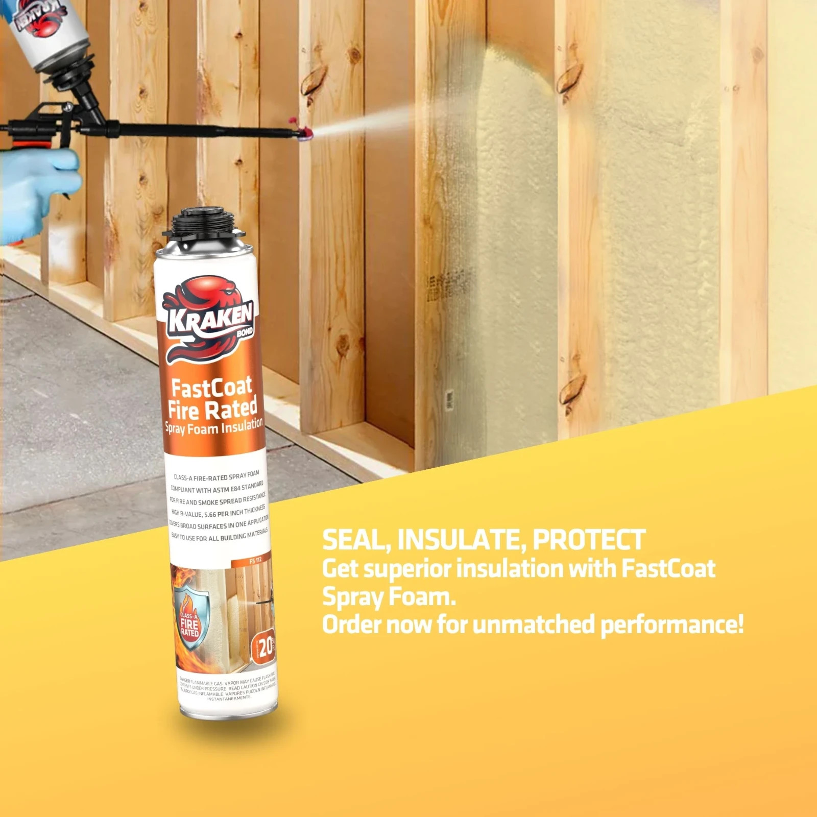 Kraken Bond FastCoat Spray Foam Insulation,Closed Cell 27.1 oz, 12 Pack (No Gun)