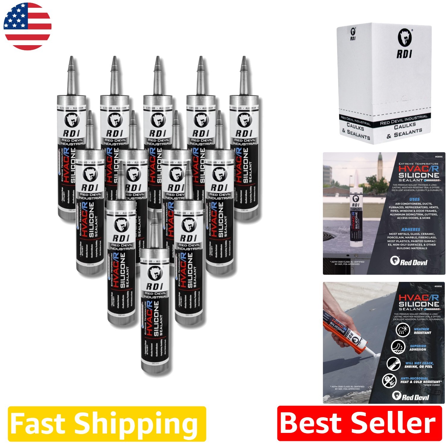 HVAC/R Silicone Sealant 12pk Aluminum Extreme Temp -60F to 400F Waterproof