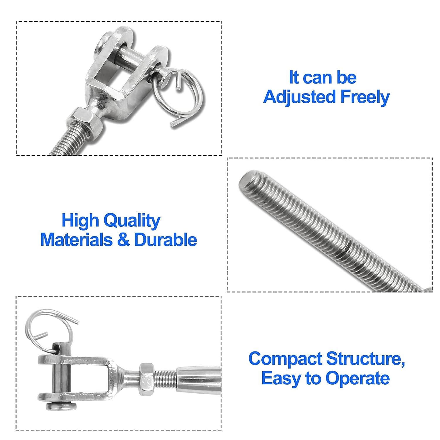 2PCS 3/16″ (M5) Turnbuckle Stainless Steel Jaw and Rigging M5