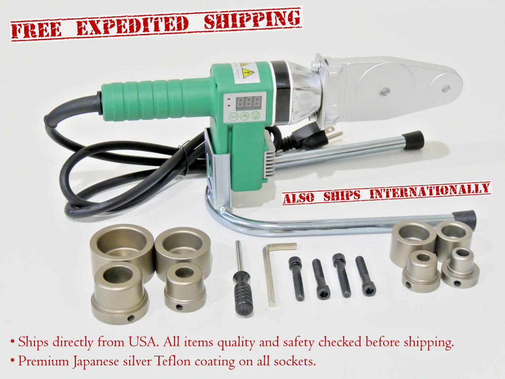 110V – HDPE Pipe Fusion Welding Tool w/ Case & 1/2, 3/4, 1 & 1-1/4″ IPS Sockets