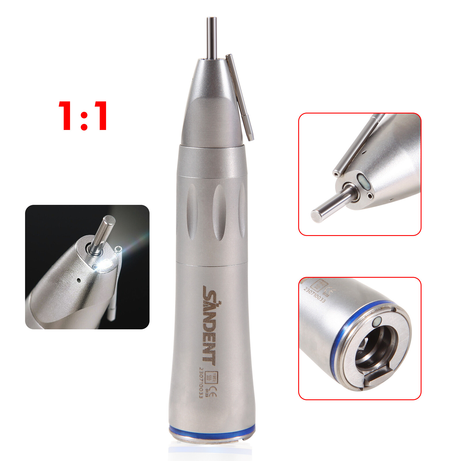 Dental Surgical Straight Handpiece 1:1 Implant Cone Nose Fiber Optic SANDENT