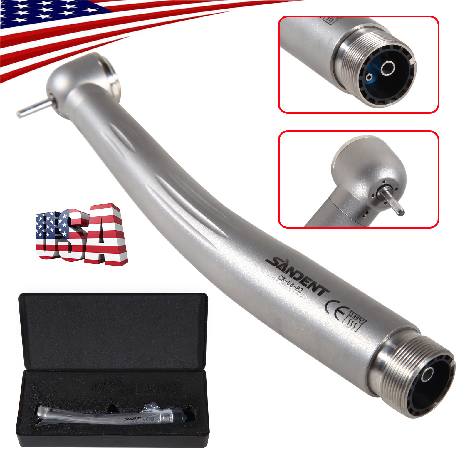 Dental High Speed Handpiece Ceramic Bearing Push Button 2 Holes Single Way Spray
