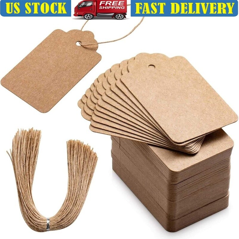 100pcs Premium Kraft Gift Tags Double-Sided Price Tags W/ Jute Twine Crafts New