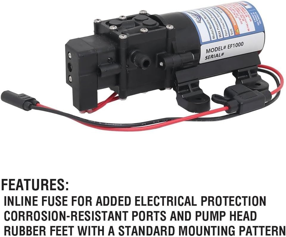 EF1000-BOX 12V Diaphragm Pump with 3/8″ Hose Barb Ports, 1.0 Gpm