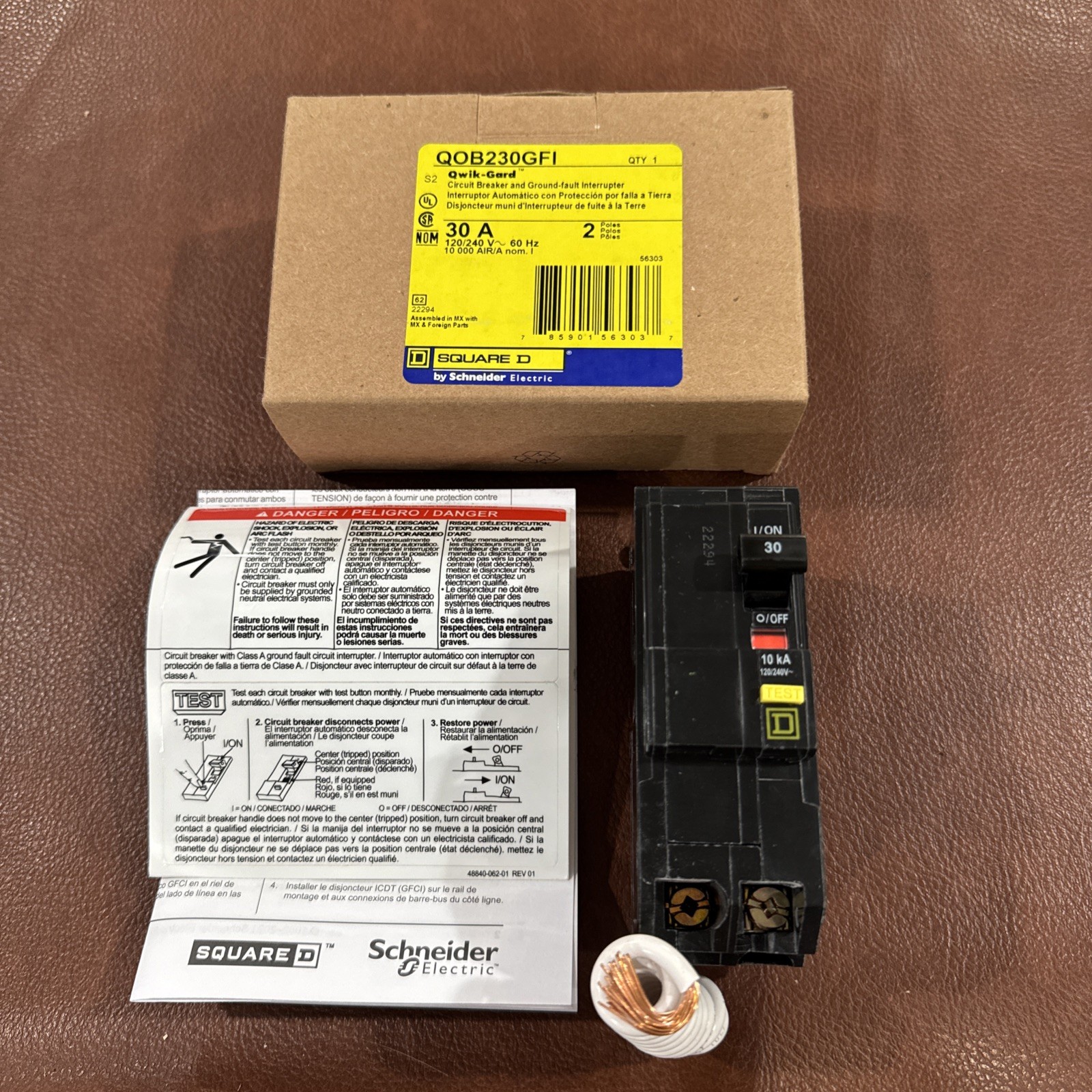 Square D 2P 30A QOB230GFI 2 Pole 30 Amp 120/240V GFCI Bolt On Circuit Breaker