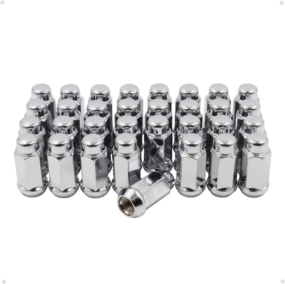 32 Pieces 9/16″ Thread Bulge Acorn 1.90 Long Lug Nuts Chrome 3/4″ Hex Fits 1994-