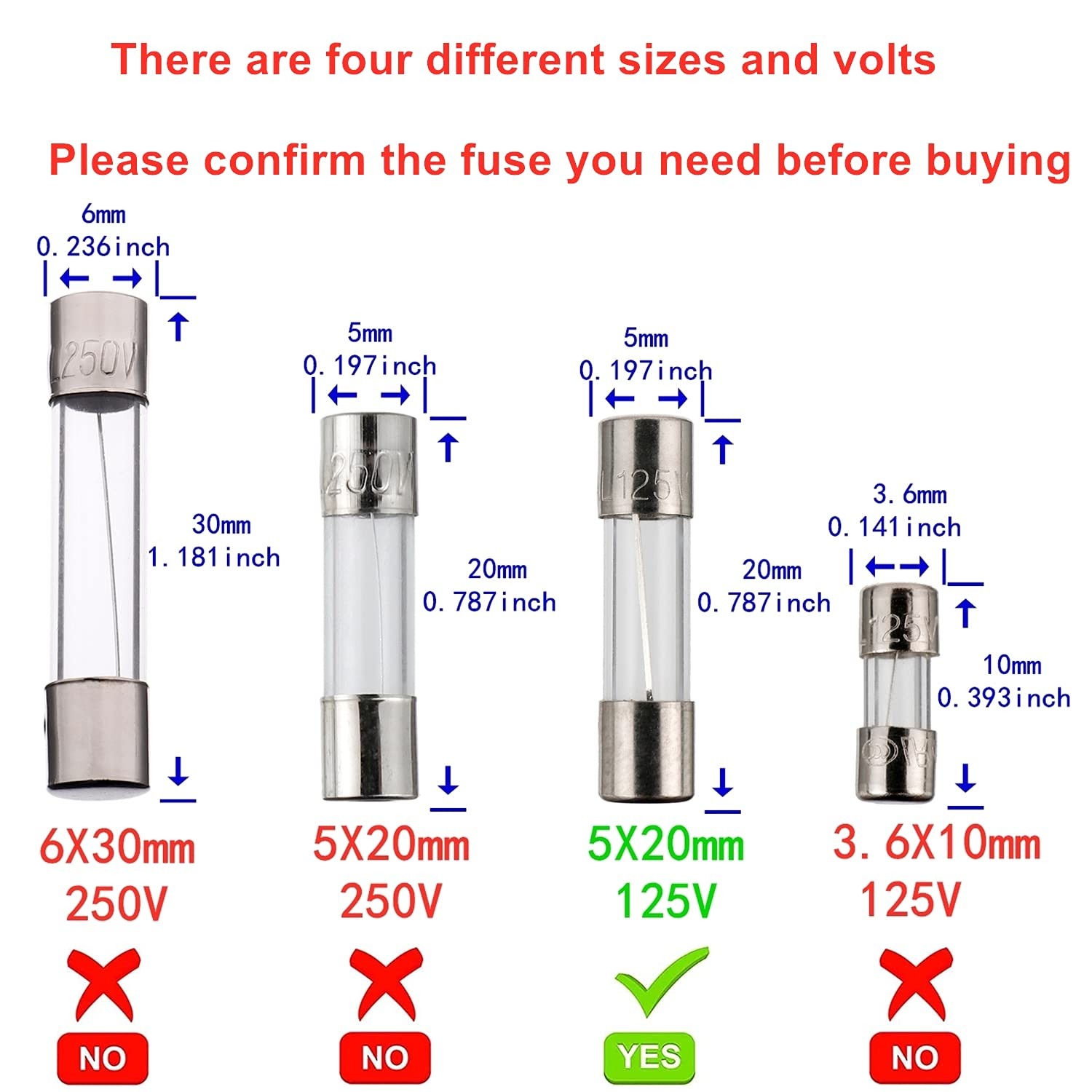 5×20 mm 6.3 A 6.3 amp 125 V 125 Volt 0.2×0.78 Inch F6.3AL125V Fast-Blow Glass…
