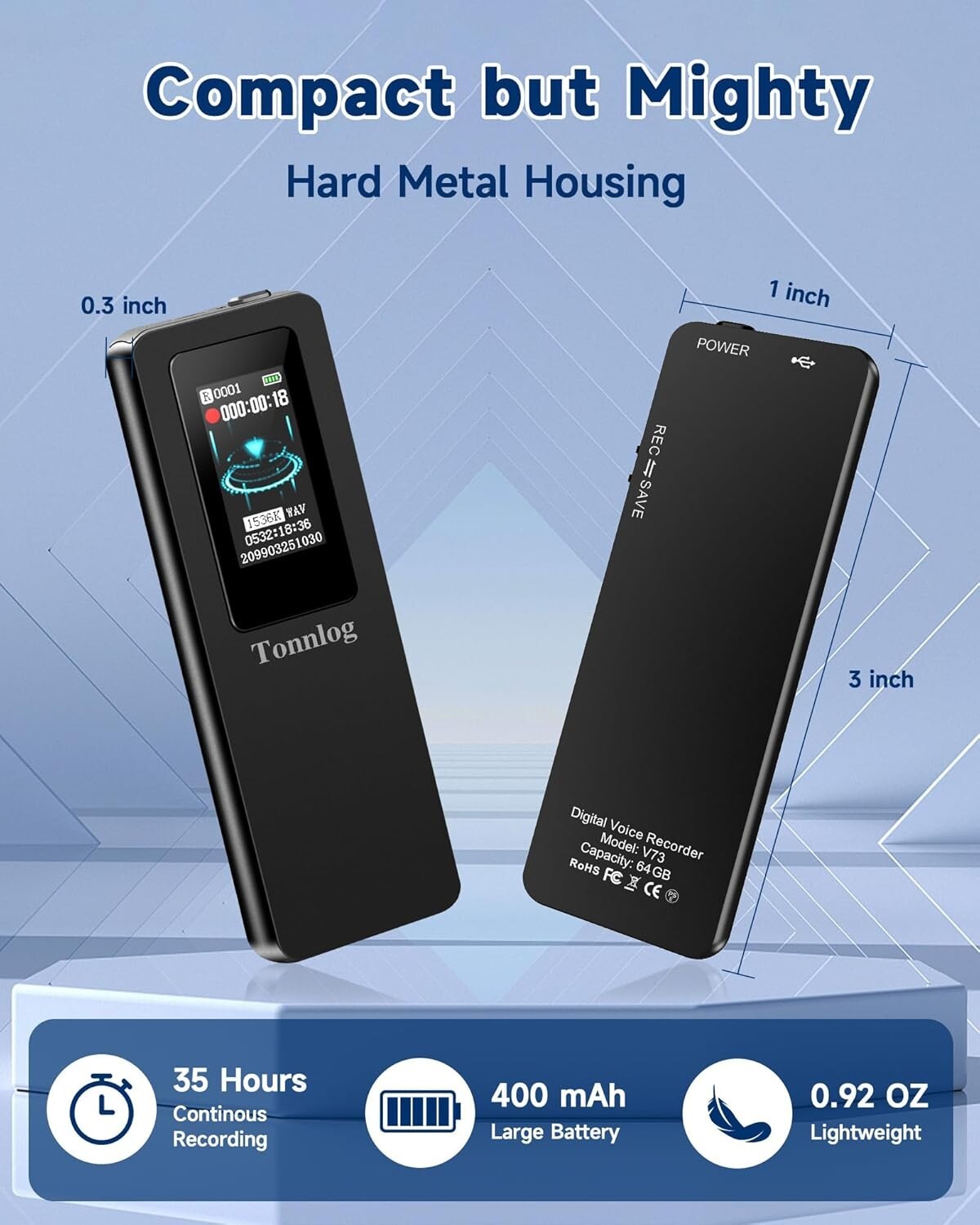 64GB Digital Voice Recorder for Your Personal Memos – V73 Black