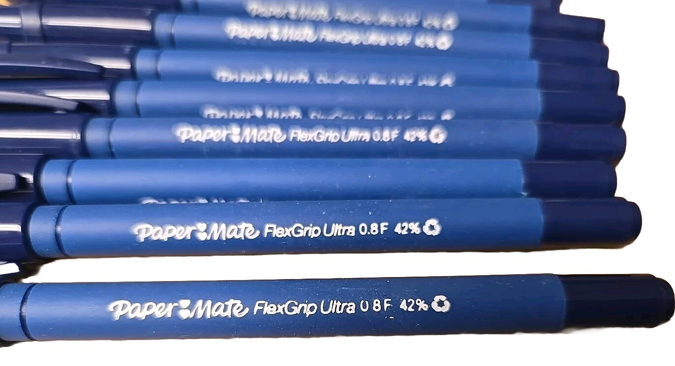 Box of 12 – NEW! FlexGrip Ultra Recycled Ballpoint Pen, Stick, Fine 0.8mm BLUE!