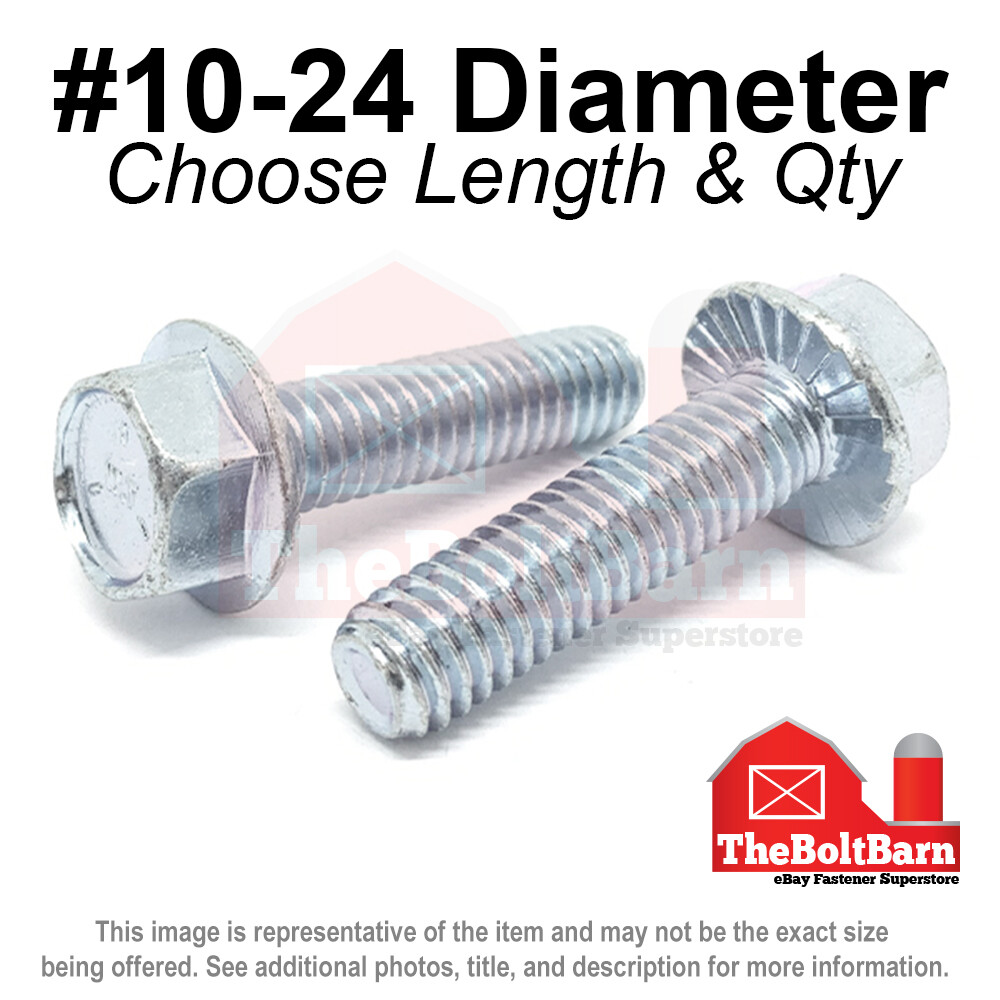 #10-24 Grade 5 Serrated Hex Flange Screws Frame Bolts Zinc (Pick Length & Qty)