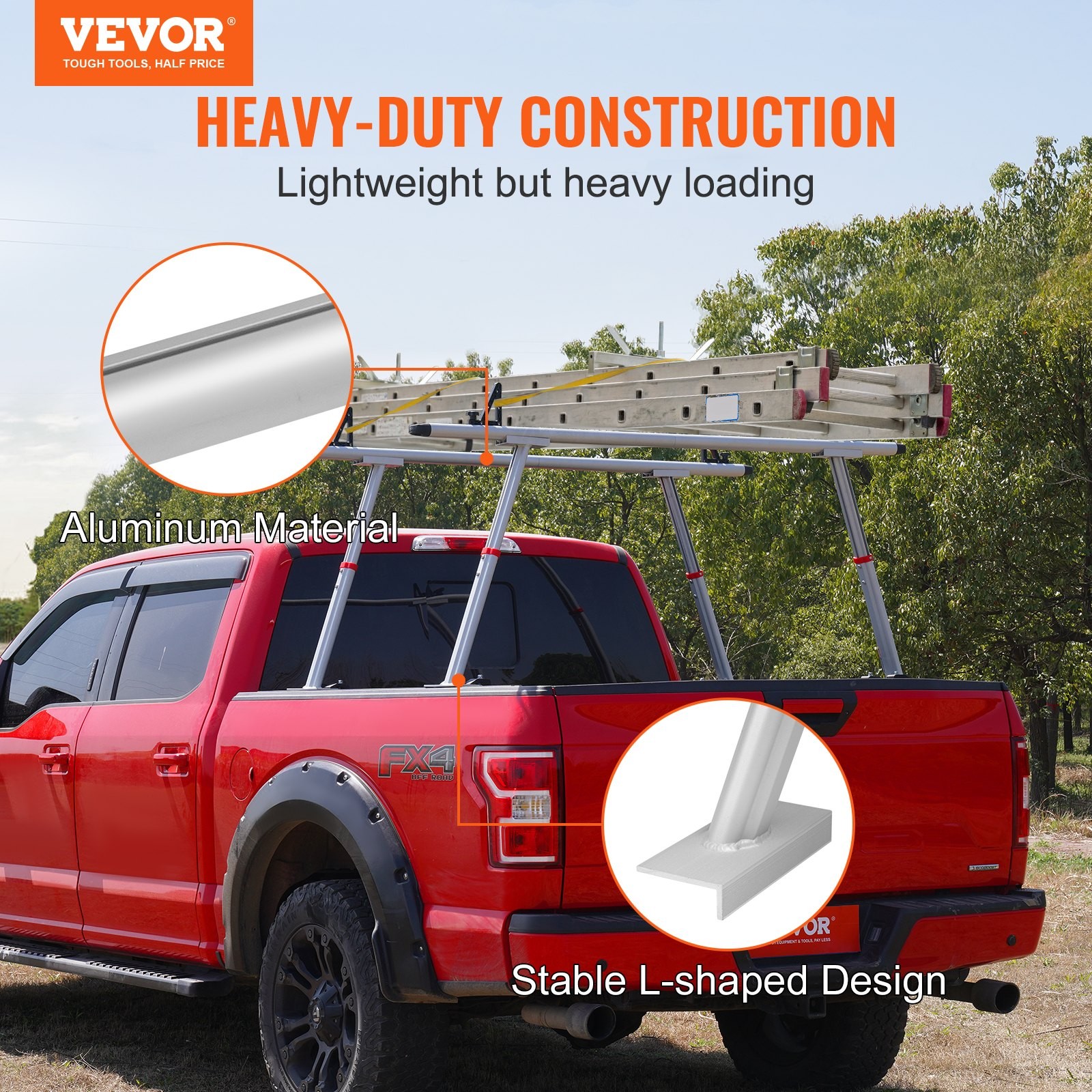 Truck Rack,800 lbs Capacity,19-34in Adjustable Height,Aluminum Ladder Rack for T