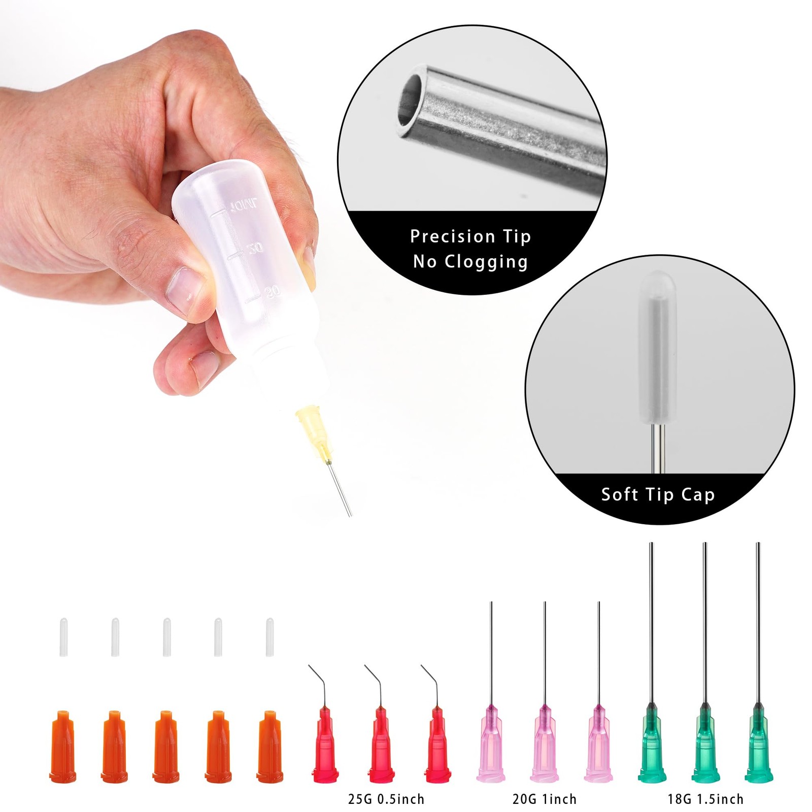 30cc Needle Glue Bottles, Precision Tip Squeeze 1 Ounces, transparent