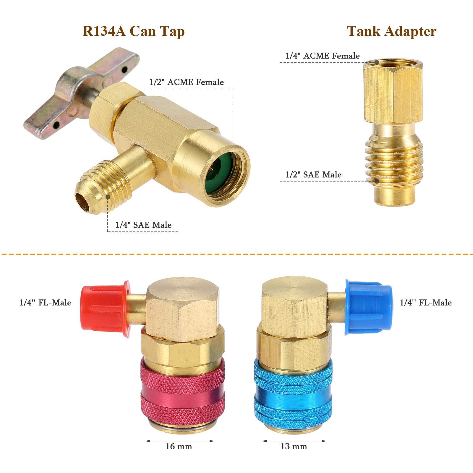 R134A Can Tap Valve Kit AC Quick Couplers Adapters for Freon Charging Hose