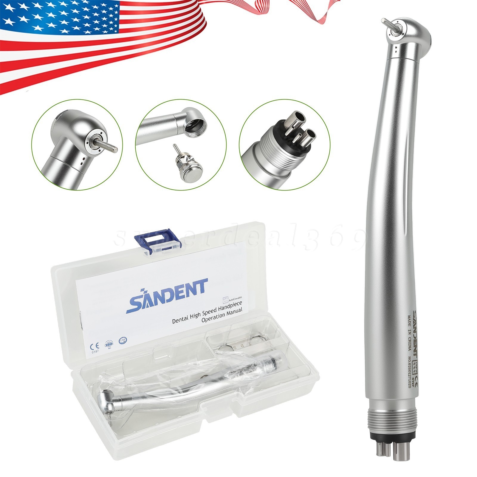 SANDENT Dental Fiber Optic LED E-generator/High Speed Handpiece Turbine 2/4holes